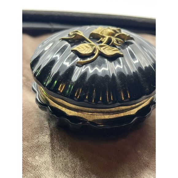 VINTAGEHinged Trinket/Jewelry Box Vintage Plastic Black Decorative Gold Flowers - Picture 10 of 16